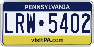 PA license plate LRW5402