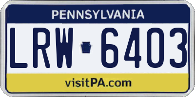 PA license plate LRW6403
