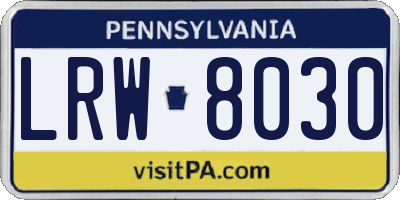 PA license plate LRW8030