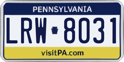 PA license plate LRW8031
