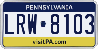PA license plate LRW8103