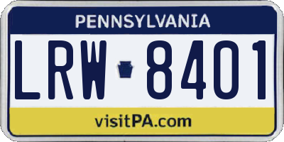 PA license plate LRW8401