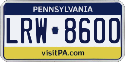 PA license plate LRW8600