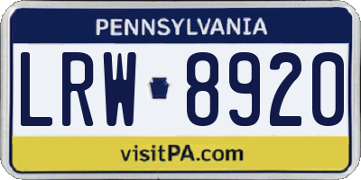 PA license plate LRW8920