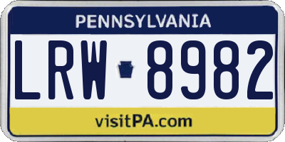 PA license plate LRW8982