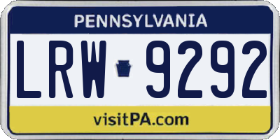 PA license plate LRW9292