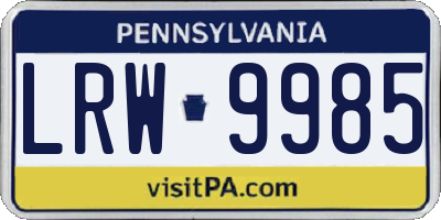 PA license plate LRW9985