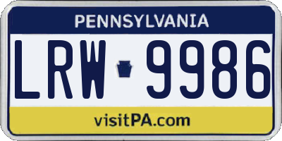 PA license plate LRW9986