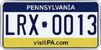 PA license plate LRX0013