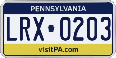 PA license plate LRX0203
