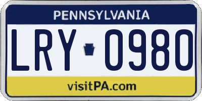 PA license plate LRY0980