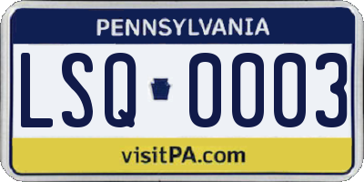 PA license plate LSQ0003