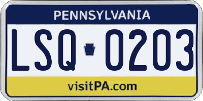 PA license plate LSQ0203