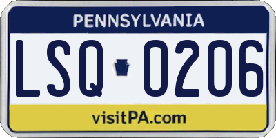 PA license plate LSQ0206