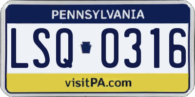 PA license plate LSQ0316