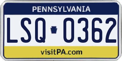 PA license plate LSQ0362