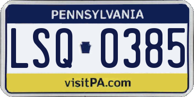 PA license plate LSQ0385