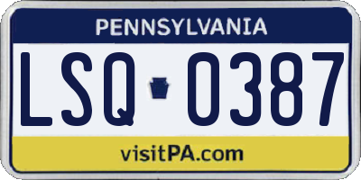 PA license plate LSQ0387