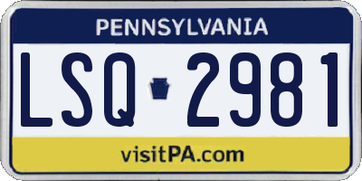 PA license plate LSQ2981