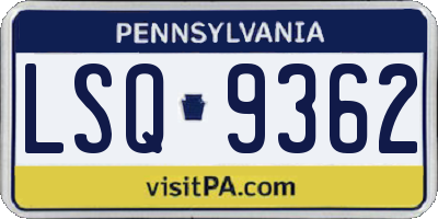 PA license plate LSQ9362