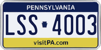 PA license plate LSS4003