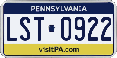 PA license plate LST0922