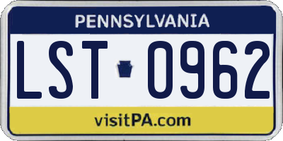 PA license plate LST0962