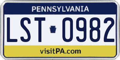 PA license plate LST0982