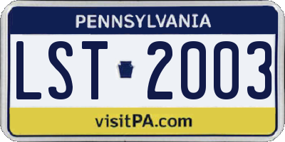 PA license plate LST2003