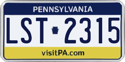 PA license plate LST2315