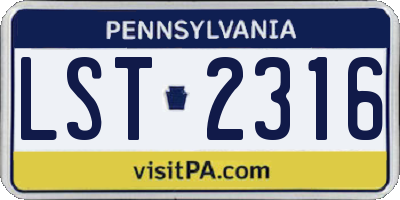 PA license plate LST2316