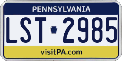 PA license plate LST2985