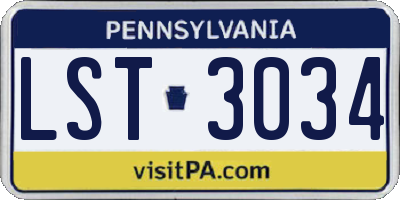 PA license plate LST3034