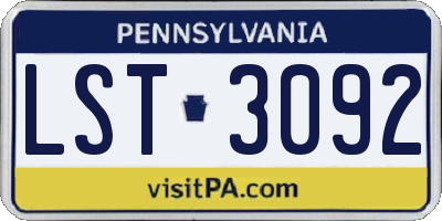PA license plate LST3092