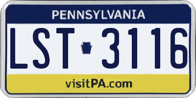 PA license plate LST3116