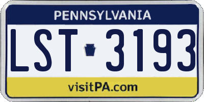 PA license plate LST3193