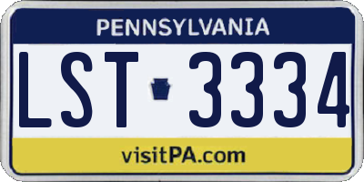 PA license plate LST3334