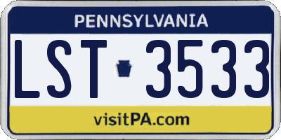 PA license plate LST3533