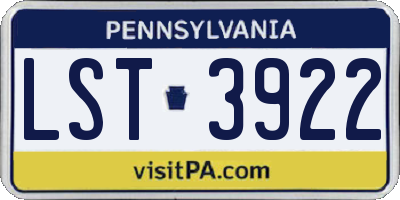 PA license plate LST3922