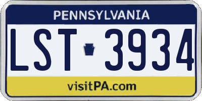 PA license plate LST3934