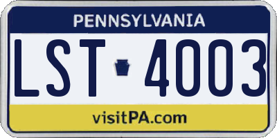 PA license plate LST4003