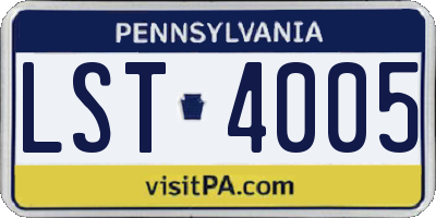 PA license plate LST4005