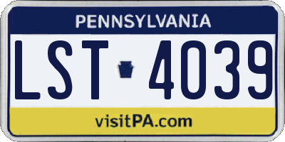 PA license plate LST4039