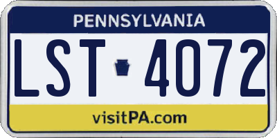 PA license plate LST4072