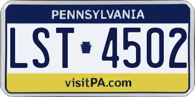 PA license plate LST4502