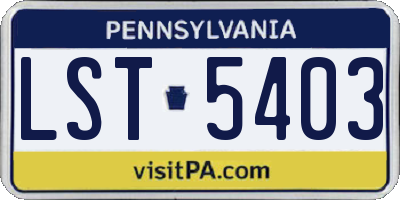 PA license plate LST5403