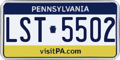 PA license plate LST5502