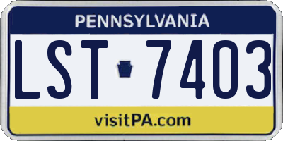 PA license plate LST7403