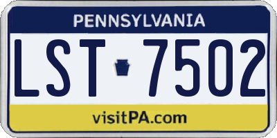 PA license plate LST7502