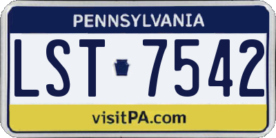 PA license plate LST7542